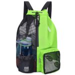 WANDF Swim Bag Mesh Drawstring Backpack with Wet Pocket for Swimming, Gym, and Workout Gear (Green)