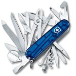 Victorinox Swiss Champ Swiss Army Knife, Medium, Multi Tool, 33 Functions, Blade, Scissors, Blue Transparent