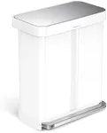 simplehuman Large Kitchen Double Trash Can with Lid, Touchless, Recycle Bin + Waste Basket, 58 Liter / 15.3 Gallon, White Stainless Steel