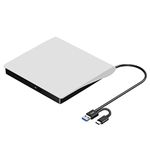 ROOFULL External CD DVD +/-RW Drive USB 3.0 & USB-C Portable CD DVD Optical Disc Drive Player Reader Writer Burner for Apple Mac MacBook Pro/Air, iMac, Laptop Computer, Windows 11/10, Linux OS, White