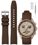 REBANDACE Strap for MoonSwatch Watch,Curved Silicone Replacement Strap for Omega X Swatch Speedmaster Moonswatch Watch 20mm,Soft Swatch Omega Strap for Men Women (Brown)