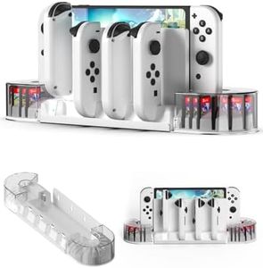 KUNSLUCK Switch Wall Mount with Joy-Con Charger, Wall Mount Kit Shelf for Nintendo Switch/OLED, Wall Mount Switch Charging Dock Station with 20 Game Card Storage and 6 Charger for Joy-Con (White)