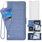 Asuwish Compatible with LG Stylo 3 Stylo3 Plus Wallet Case Tempered Glass Screen Protector and Flip Cover Card Holder Phone Cases for LGstylo3 Style 03 3+ Stylus 3Plus LS777 LGL84VL L84VL Boy Men Blue