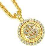 NYUK Costume Gold Chain for Men Spinner Dollar Sign Necklaces 36 Inches, Metal, dollar sign necklaces