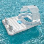 Comfy Floats Party Float 4 Person Inflatable Party Island Water Float Lounger with 6 Cup Holders, Backrests, and Detachable Sun Shade