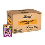 Whiskas Wet Food For Kittens (2-12 Months), Chicken In Gravy Flavour, 48 Pouches (48 X 85G), 1 Count