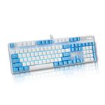 RAPOO V500PRO White Cerulean Edition Full Size Mechanical USB-a Gaming Keyboard Spill Resistant, Brown Switches, Anti-Ghosting, Blue Lighting, Aluminium Alloy, Windows/macOS/PC/Laptop