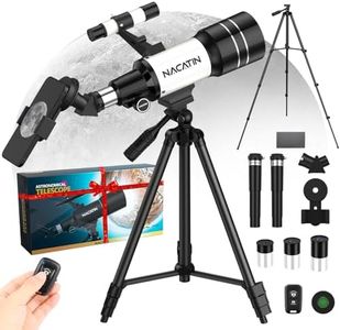NACATIN Telescope for Kids & Adults, 70mm Aperture 300mm Portable Refractor Telescope with 3 Eyepieces & Christmas Stickers - Complete Kit with Phone Adapter, Wireless Remote & Moon Filter, White