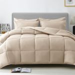 JOLLYVOGUE Queen Comforter Set 7 Pieces - Beige Bed in a Bag Ultra-Soft - Goose Down Alternative - Premium 1800 Series with Comforter, Sheets, Shams & Pillowcases