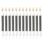 12pcs Racing Cars Themed Birthday Candles, Black and White Checkered Birthday Cake Candles Cake Topper Candle Birthday Cake Decorations for Racing Car Party Favors Baby Shower Kids Boys