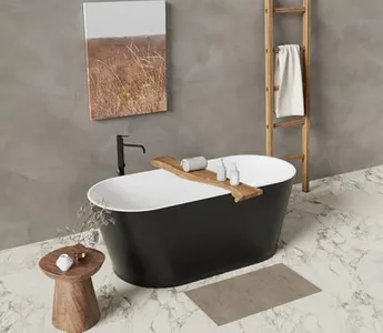 GarveeHome 59" Acrylic Freestanding Contemporary Soaking Bathtub with Stainless Steel Pop-Up Drain and Overflow Option, UPC Certified, Black