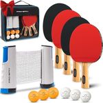 PRO SPIN All-in-One Portable Ping Pong Paddle Set (4-Players) | Table Tennis Set | Retractable Ping Pong Net (Up to 72" Wide) | Premium Paddles | 3-Star Balls | Storage Case | Game Table | Gift