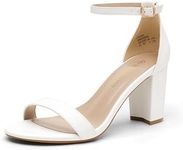 DREAM PAIRS Women's Chunk Low Heel Pump Sandals,Size 7W,White-Pu,CHUNK