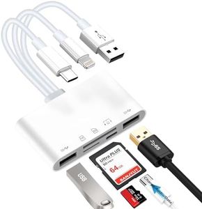 5-in-1 Memory Card Reader Universal Card Reader for iPhone/iPad with USB/Lightning/USB C Connector & SD/TF Card Slots USB OTG Adapters Supports SD/Micro SD/SDHC/SDXC/MMC Memory Cards Plug and Play