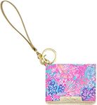 Lilly Pulitzer Snap ID Card Case, Cute Keychain Wallet, Slim Credit Card Holder with Wristlet Strap, Splendor in the Sand S
