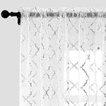 Kotile Moroccan Curtains for Living Room - White Sheer Curtains Silver Foil Moroccan Tile Print Rod Pocket Window Curtains Moroccan Trellis Sheer Curtains 84 Inches Long for Bedroom, 2 Panels