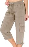 MoFiz Womens Capris with Pockets Loose Fit Casual Capri Pants Dressy Lightweight Ladies Baggy Cargo Pants for Hiking, Khaki, Medium