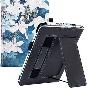 BOZHUORUI Stand Case for 6.8" Kindle Paperwhite (11th Generation - 2021) and Kindle Paperwhite Signature Edition - PU Leather Folio Sleeve Cover with Hand Strap/Auto Wake/Sleep, Magnolia