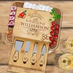 The Wedding Party Store Personalized Premium Charcuterie Cheese Board Tray Set with Spreader Utensil Tools with Any Name (Bamboo - Couples Style)