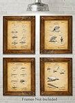 Original Fly Fishing Lures Patent Art Prints - Set of Four Photos (8x10) Unframed - Great Gift for Fly Fisherman, Cabin or Lake House