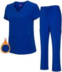 M&M SCRUBS Women's Breathable Cool Stretch Fabric Scrub Top and cargo Pant Set (Royal, Large)