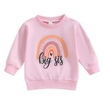 Toddler Girls Big Sister Sweatshirt Little Sis Matching Outfit Baby Boy Brother Long Sleeve T Shirts Tops Lil BRO Tees Clothes (Rainbow-Pink, 12-18 Months)