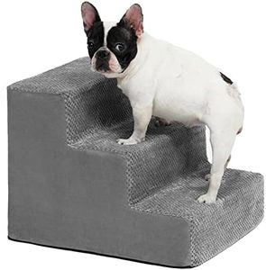 Portable Dog Stairs, Pet Stairs 3-Step Anti-Slip Rubber Bottom Memory Foam Dog Steps with Removable Washable Cover for Smaller & Elder Pets, Sturdy Steps for Dog Under 50 Pounds