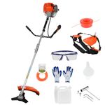 52cc Petrol Garden Brush Cutter, Grass Line Trimmer, Garden Strimmer Cordless Gas Powered Grass Trimmer for Garden Clearing Weeds Flower Trees, Plastic Handle & Shoulder Strap Included Orange