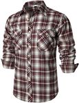 PARKLEES Men's Casual Regular Fit Button Up Flannel Checked Plaid Shirts with Pockets PZLCL41 Rust Red L