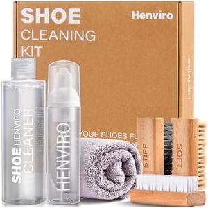 Henviro Shoe Cleaner Kit for Sneaker - 8.5 Oz Shoe Cleaning Kit with Shoe Brushes & Towel, White Shoe Sneaker Cleaner Kit, Suede Shoe Cleaner for Suede Mesh Leather Knit, and Most Materials