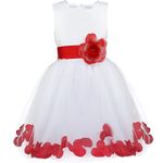 JEATHA Baby Girls Princess Flower Petals Bow Wedding Bridesmaid Tutu Dress Pageant Easter Christening Gown Formal Party Gown Red 7-8 Years