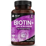 Biotin Hair Growth Vitamins 12,000mcg D-Biotin Tablets Enriched with Zinc & Selenium –Vegan Beauty Hair Skin & Nails Vitamins for Women and Men High Strength - 3 Months Supply UK Made - New Leaf