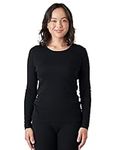 LAPASA Women's Merino Wool Base Layer Top, Warm Long Sleeve Crew Neck T-Shirt for Ladies Thermoflux L48, Black, S