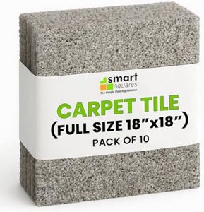 Smart Squares Easy Street Premium Plush Carpet Tiles, Made in USA – 18x18 Peel and Stick Floor Tiles with Attached Padding – Seamless DIY Carpet Squares (22.5 Sq Ft, Pack of 10, 815 Iron Frost)