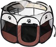 Dotala PET Portable Foldable Pet Dog Cat Playpen Crates Kennel/Premium 600D Oxford Cloth,Removable Zipper Top, Indoor and Outdoor Use (Brown)