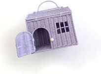 Rool Rattan House Shaped Basket Wicker Small Dollhouse Gift for Girls, Boho Toys, Mouse in a Box House, Little Girl Purse Clutch, Doll Carrier (Purple)