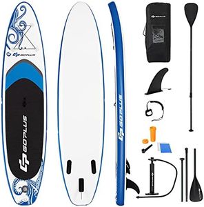 COSTWAY Tabla Inflable de Paddle, Tabla Sup Extra Amplia con Control Surf, Kit Tabla Paddle Todo en Uno, Remo, Bomba, Correa para Tobillo, Mochila, Surf (Azul, 325 x 76 x 16 cm)