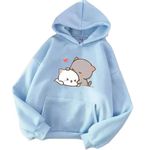 fabitto Dudu Bubu Bear Long Sleeve Fleece Hoodie Sweater Pullover Relaxed Fit Hoodie for Women (Blue, Medium)