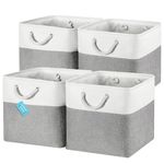 OrganiHaus 33x33 Cube Storage Bins Set of 4, Fabric Cube Baskets for Storage Shelves, Foldable Storage Cubes for Kallax Organizer Cube Bins w Rope Handles, Cubby Bins for Nursery Decor, Grey/White