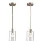 Brushed Nickel Pendant Lights,Modern Farmhouse Pendant Light,Light Fixture Kitchen Pendant Mini Hanging Light for Sink Island,Adjustable Height,Home Décor Lighting (Brushed Nickel 2 pack Stem Rod)