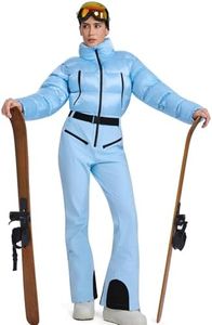 WOWULOVELY Women Snowsuit Slim One Piece Jumpsuit Winter Onesies Ski Suit Outdoor Sports Waterproof Windproof Collar Coat(-LightBlue-XL)