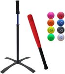 Macro Giant 24 Inch T Ball, Tee Ball, T-Ball Set, 1 Red Foam Bat, 8 Foam Baseballs, Assorted Colors, Training Practice, Youth Batting Trainer Beginner, School Playground, Kid Gift