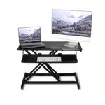 ERGOMAKER Height Adjustable Standing Desk Converter - 81cm (32 Inch) Wide Platform Tabletop Workstation - Quick Sit to Stand Desk Riser for Dual Monitors Black