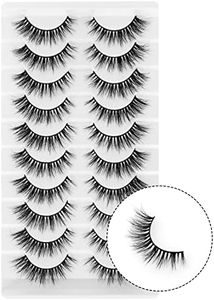 8D Fluffy False Eyelashes Wispy Natural 12mm Cat Eye Faux Mink Lashes - Thick Soft Volume Dramatic Reusable Makeup Fake Eye Lashes Pack 10 Pairs -Happy Heartbeat (iD9)