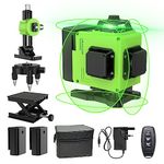 Laser Level Green, Laser Spirit Level Rotary, 4x360°Lazer Level Self Levelling 16 Lines Horizontal & Vertical Cross Line for Indoor Outdoor, Pulse Mode, Remote Controller, Magnetic Base, Rechargeable