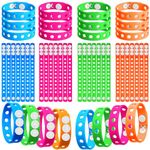 Hollowfly 60 Pcs Silicone Kids Bracelets Neon Wristband 8 Inch Adjustable Rubber Charm Wristband with Holes for Shoe Charm Birthday Party Gifts School DIY Craft Goodie Bag Stuffer, 4 Colors