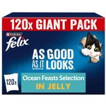 FELIX As Good As it Looks Adult Wet Cat Food Ocean Feasts in Jelly Plaice, Salmon, Tuna, Cod 120 x 85g Pouches
