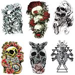 Skull Temporary Tattoo for men, Teens Guys,kids boys 6 Sheets by Yesallwas, Waterproof long lasting Fake Tattoos Stickers for Arms Shoulders Chest & Back- Moth,Rose Skull Tattoo (A)