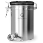 Coffee Gator Stainless Steel Coffee Grounds and Beans Container Canister with Date-Tracker, CO2-Release Valve and Measuring Scoop - Large, 22oz, Silver