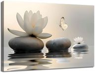 Zen White Lotus Canvas Wall Art White Flower Yellow Butterfly on Lake Wall Decor Pictures Meditation Posters Prints for Bathroom Living Room Modern Spiritual Yoga Spa Bedroom Decoration